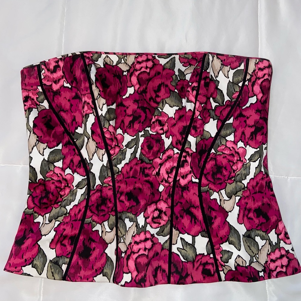 pink floral strapless top